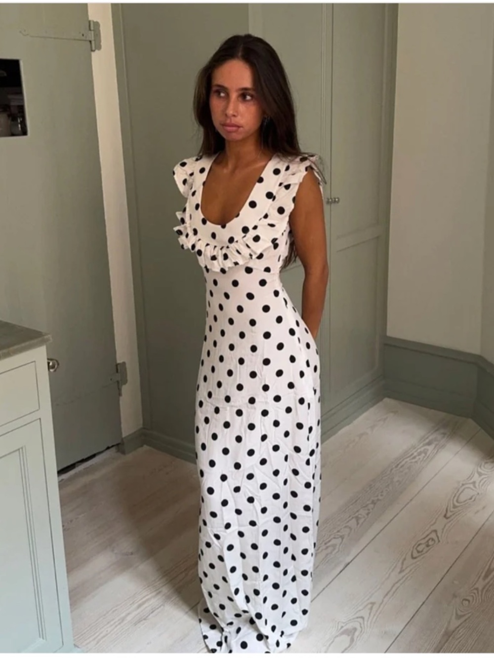 LUNA DRESS WITH POLKA DOTS - OFF WHITE/BLACK